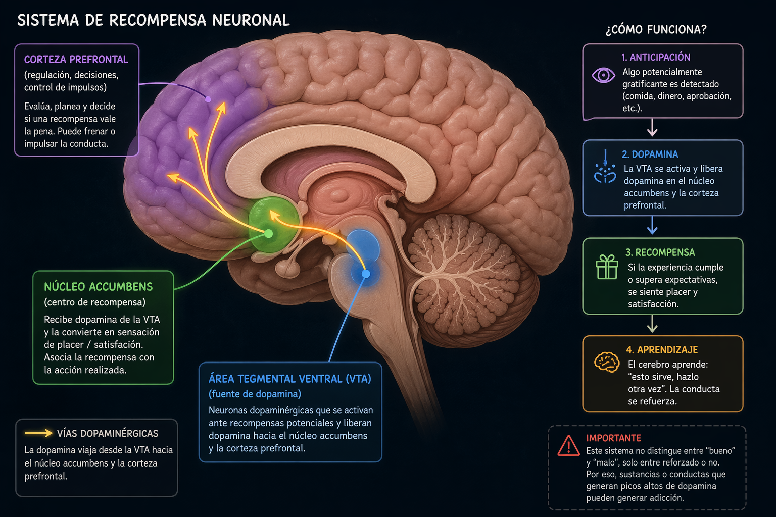 Representación visual del sistema de recompensa cerebral