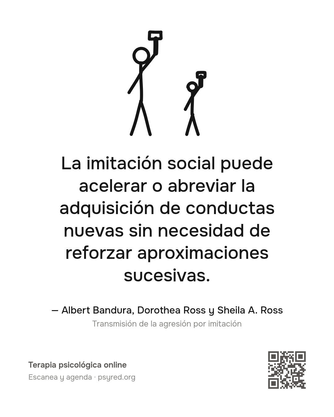 La imitación social puede acelerar o abreviar la adquisición de conductas nuevas sin necesidad de reforzar aproximaciones sucesivas. Albert Bandura, Dorothea Ross y Sheila A. Ross