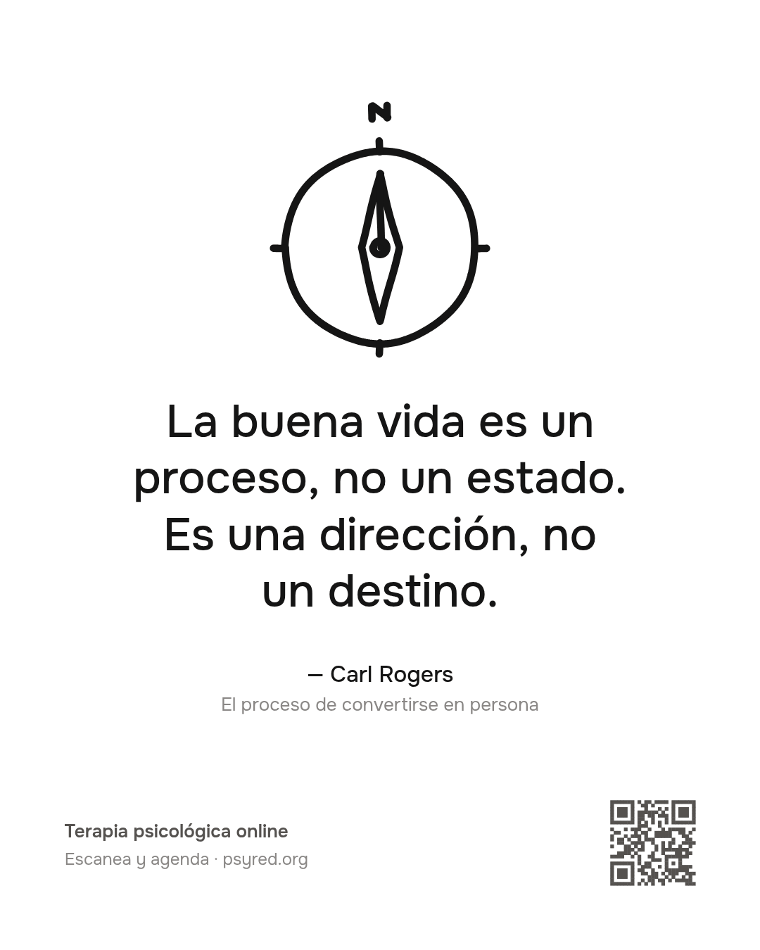 La buena vida es un proceso, no un estado. Es una dirección, no un destino. Carl Rogers