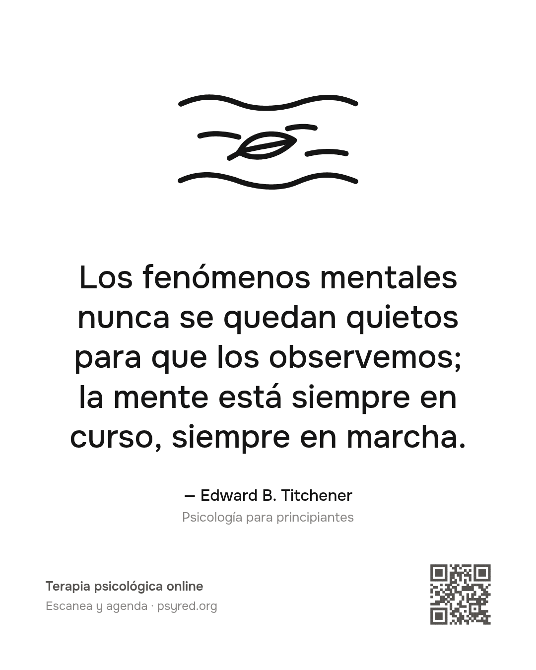 Los fenómenos mentales nunca se quedan quietos para que los observemos; la mente está siempre en curso, siempre en marcha. Edward B. Titchener